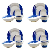 Vajilla Melamina Clásica Blanca Pinceladas Azules Redonda 16 Piezas 4 Puestos Set X 4 Unidades