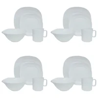 Vajilla Melamina Imperial Blanca Semi Cuadrada 16 Piezas 4 Puestos Set X 4 Unidades
