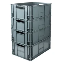 Set X4 Canastilla Plástica Tapada 60x40x25cm Apilable Industrial