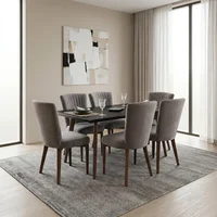 Comedor 6 puestos Regina Negro Mate Natural Oscuro Tela Plata