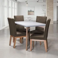 Comedor 4 puestos Cusco Blanco Natural Tela Taupe