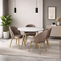 Comedor Redondo 4 puestos Paris Blanco Perla Champaña Tela Taupe