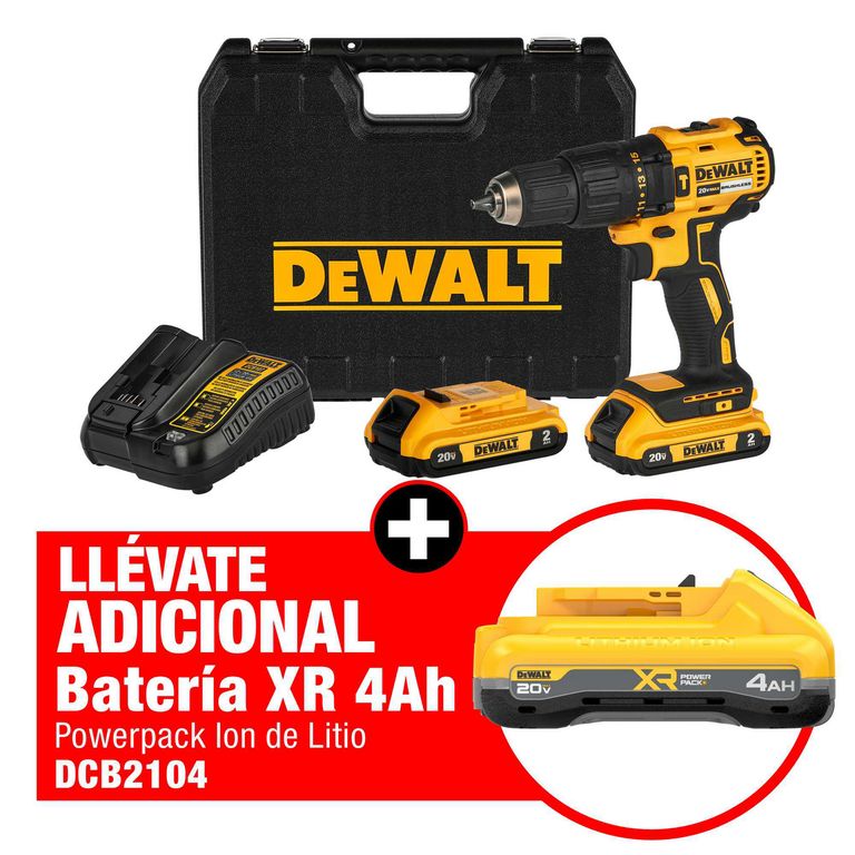 Taladro Percutor 1/2 Pulgada 20V Brushless 2 Baterías 2Ah + 1 Batería 4Ah Dewalt