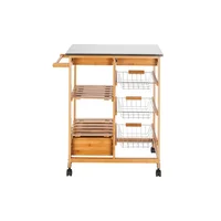 Carrito de Cocina Móvil con Tablero de Acero Inoxidable y 3 Cajones
