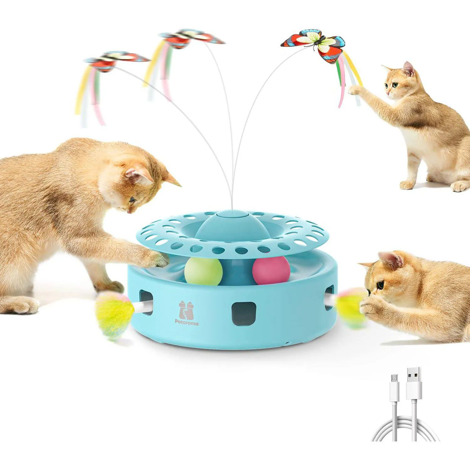 Juguete Interactivo Automático 3 en 1 para Gatos con Mariposa y Plumas