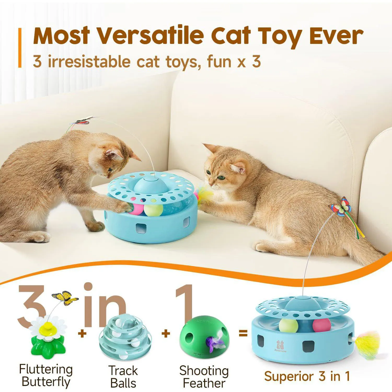 Juguete Interactivo Automático 3 en 1 para Gatos con Mariposa y Plumas