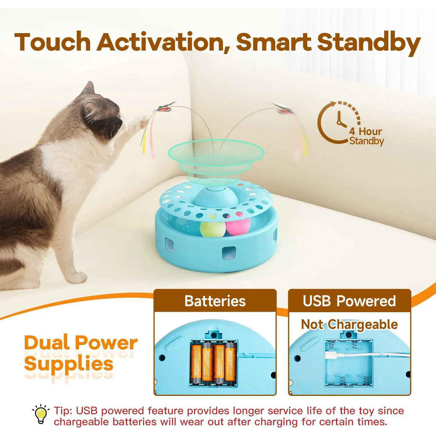 Juguete Interactivo Automático 3 en 1 para Gatos con Mariposa y Plumas 6