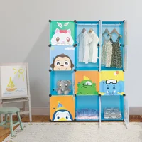 Armario Modular de 4 Niveles con 12 Rejillas y Barras para Colgar Azul