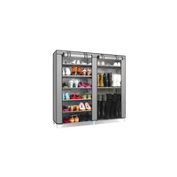Zapatero Compacto de Doble Fila con 9 Rejillas para Ahorro de Espacio Gris