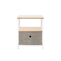 Mesita de Noche con Cajón de Tela y Estantes Decorativos
