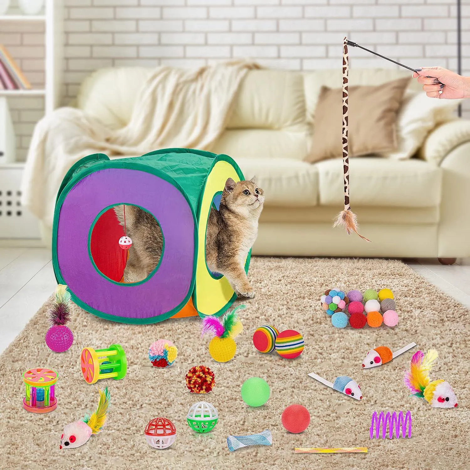 Paquete de Juguetes Interactivos para Gatos con Túnel Plegable y 33 Piezas 4