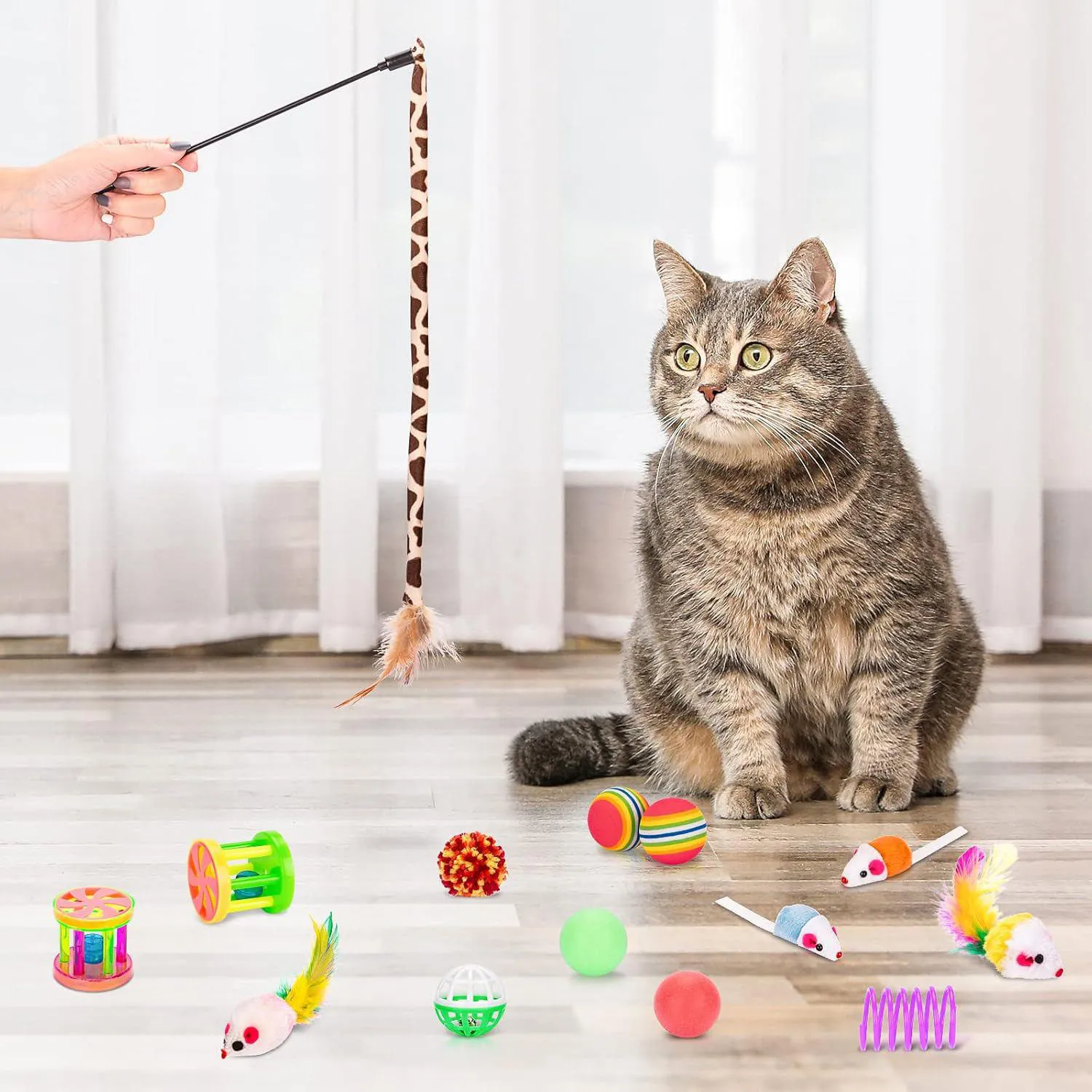 Paquete de Juguetes Interactivos para Gatos con Túnel Plegable y 33 Piezas 6