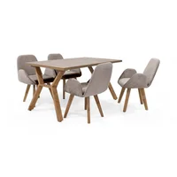 Set de Comedor Nara Con 4 Sillas Mao Tela Taupe