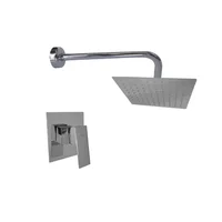Kit Grifería De Ducha Miness Monocontrol +Regadera 20x20 Acero Inoxidable+Brazo Muro 30 Cms Cromo. Consumo 10 l/ciclo