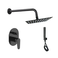Kit Grifería Ducha Bost Negro Csb Doble Salida+Brazo Muro 30 Cms Negro+Regadera Cuadrado Negro 25x25+Setteleducha Modern Consumo 10 l/ciclo