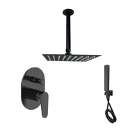 Kit Grifería Ducha Bost Negro Csb Doble Salida+Brazo Techo Negro+Regadera Cuadrado Negro 20x20+Setteleducha Modern Consumo 10 l/ciclo