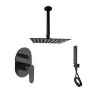 Kit Grifería Ducha Bost Negro Csb Doble Salida+Brazo Techo Negro+Regadera Cuadrado Negro 25x25+Setteleducha Modern Consumo 10 l/ciclo
