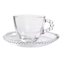 Set 6 Tazas Con Plato Vidrio Transparente 7 Onzas