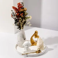 Centro de Mesa Decorativa Marmolada Con Jarrón Base Vela y Adornos Familia 6 Piezas