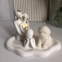 Centro de Mesa Familia Adorno Perro Marrón y Abrazo 4 Piezas