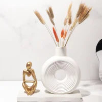 Centro de Mesa Decorativo Jarrón Con Flores y Vela Franzia 4 Piezas
