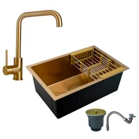 Combo Lavaplatos 70*45cm+griferia Lvp 7 Oro Cepillado+accesorios