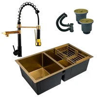 Combo Lavaplatos Doble 77*45cm+griferia Lvp Gourmet Oro+accesorios