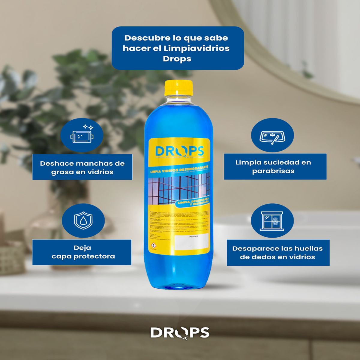 DROPS - Limpiavidrios Liquido 1000ml Drops