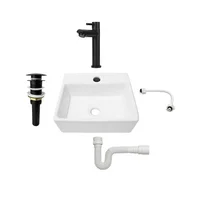 Combo Lavamanos Pequeño Rectangular+grifería Negra C703