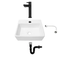 Combo Lavamanos Pequeño Rectangular+grifería Negra C702