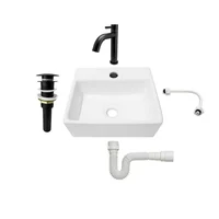 Combo Lavamanos Pequeño Rectangular+grifería Negra C706