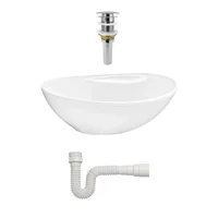Lavamanos Ovalado En Ceramica Blanco + Push Hongo + Sifon C045