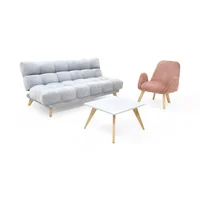 Sala con Sofa Cama Nubo Plata Poltrona Sibu Salmon y Mesa Nova