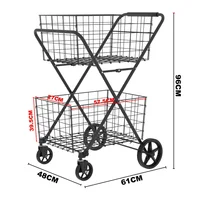 Carrito de Compras Extra Grande de Doble Canasta Plegable con Ruedas
