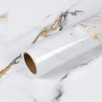 Papel Adhesivo De Mármol Blanco Con Vetas Doradas Para Encimeras Impermeable