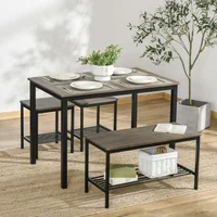 Juego de Mesa de Comedor Marrón Rústico con Banco y Taburetes