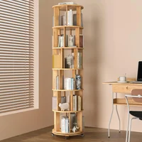 Estantería Giratoria de Madera Maciza de 6 Niveles con Ruedas 360 Grados