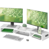 Soporte De Monitor Doble BONTEC Ajustable Con Estantes Y Ranura Para Teléfono