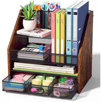 Organizador De Escritorio De Madera Con Cajón Y Bandejas De Cuatro Niveles
