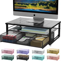 Soporte Elevador De Monitor Con Cajón Organizador De Escritorio De Acero
