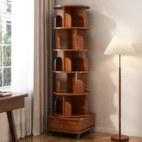 Estantería Giratoria Mid Century de 6 Niveles con Cajón y Ruedas