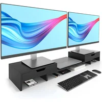 Elevador De Monitor Doble De Bambú Con Dos Cajones Y Diseño Ergonómico