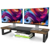 Soporte Elevador De Doble Monitor Con Almacenamiento De Madera Y Acero Diseño Rústico