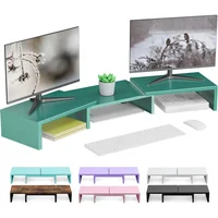 Soporte De Monitor Doble De Metal Con Estante Elevador Para Escritorio