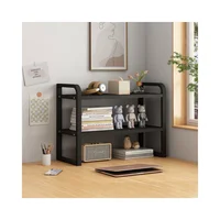 Estante De Escritorio De Madera De Dos Niveles Para Oficina Y Hogar Color Negro