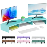 Soporte De Monitor Doble De Metal Con Estante Elevador Para Escritorio