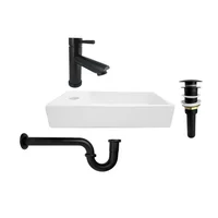 Combo Lavamanos Rectangular + Griferia Mezclador Negro C814