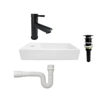 Combo Lavamanos Rectangular + Griferia Mezclador Negro C816