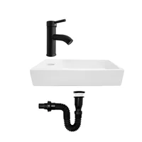 Combo Lavamanos Rectangular + Griferia Mezclador Negro C812