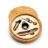 Estuche Con Accesorios Vino Madera Redondo